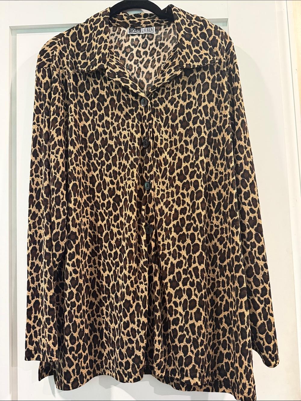Ralph Lauren Leopard Print Button-Down slinky Shirt in Beige and Black